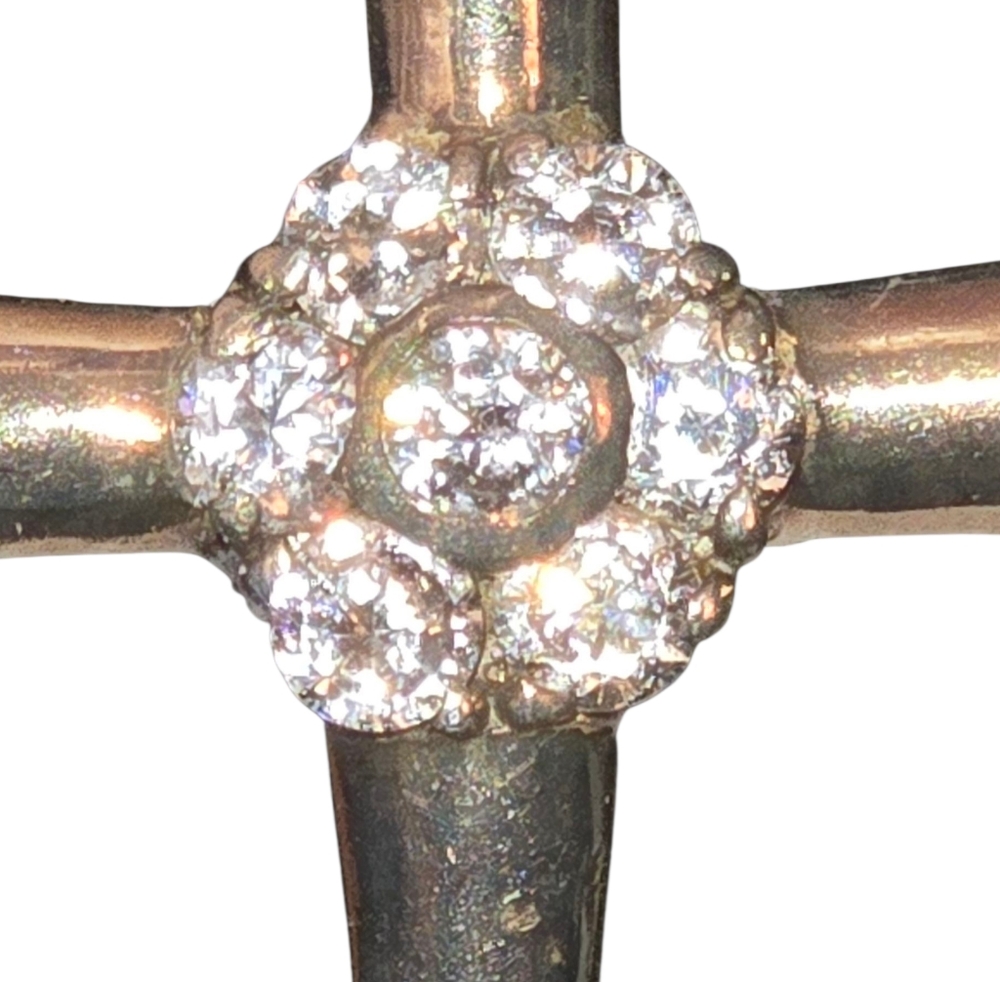 Vintage 925 Sterling Silver Clustered CZ Crystal Cross Pendant 1.25"X0.75" READ - Picture 4 of 8